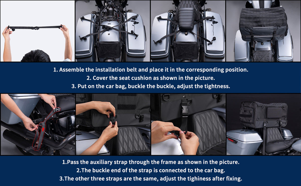 Motorcycle Touring Seat Bag Trolley Case with Wheels, Waterproof Suitcase, Luggage, Duffel, Tail, Tour Trunk, Gear, Rear Rack Bag, Sissy Bar Bag (50L/13Gallons)