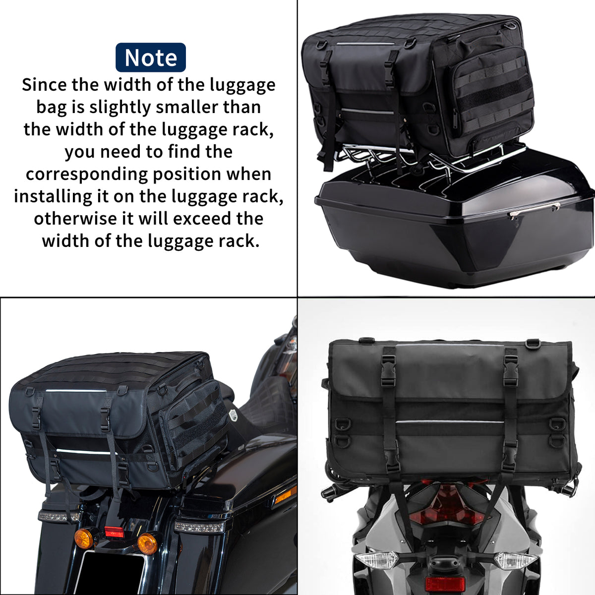 Motorcycle Touring Seat Bag Trolley Case with Wheels, Waterproof Suitcase, Luggage, Duffel, Tail, Tour Trunk, Gear, Rear Rack Bag, Sissy Bar Bag (50L/13Gallons)