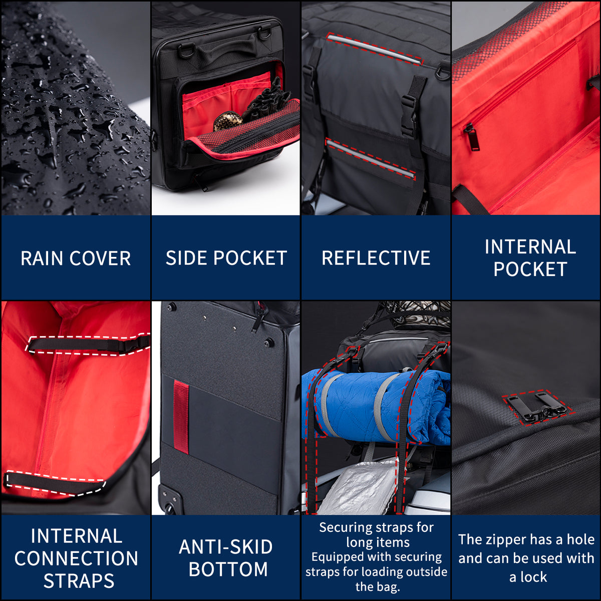 Motorcycle Touring Seat Bag Trolley Case with Wheels, Waterproof Suitcase, Luggage, Duffel, Tail, Tour Trunk, Gear, Rear Rack Bag, Sissy Bar Bag (50L/13Gallons)