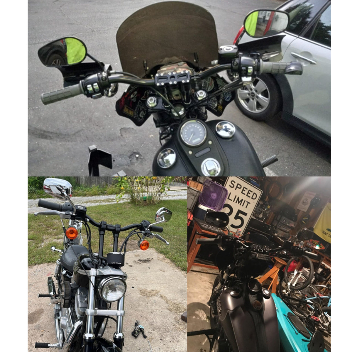 1" (25.4mm) Club Style Moto Bars – CNC Aluminum Handlebar 32" Width for Harley Dyna Low Rider FXDLS Fat Street Bob FXDF FXDB FXBB Sportster