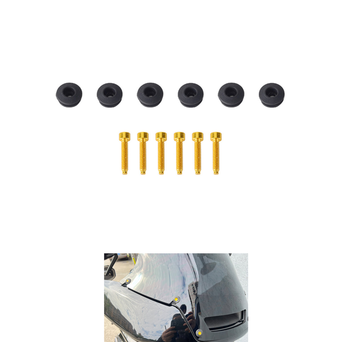 6 PCS Aluminum T27 Detachable Windshield Bushing Grommets Bolt Screws Kit Fit for Harley Softail FXLRST 117 Low Rider ST EI Diablo FXRST M8 2022-2024 2025 (Black)
