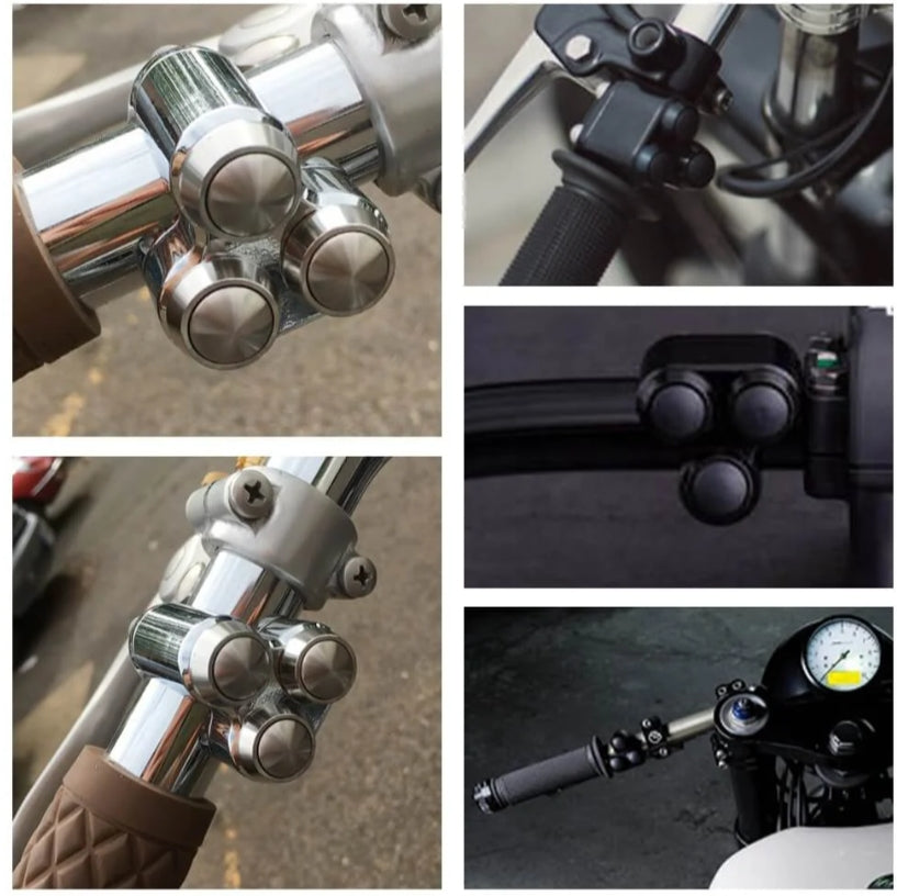 Universal 3 Buttons CNC Hand Control Momentary Switch Micro Switch, For 7/8 Inch 22mm, For 1 Inch 25mm Bars Handlebar Bobber Cafe Racer Chopper