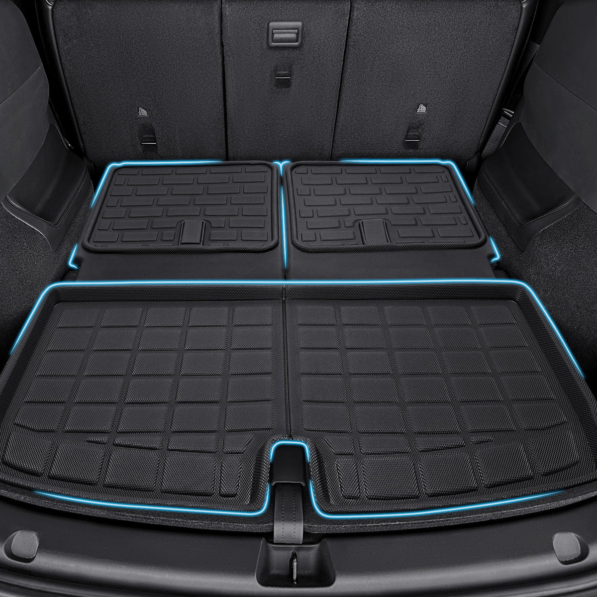 All Weather Floor Mats Compatible with Tesla Model Y 7 Seater 2024 2023 2022 2021, Custom 3D Fit Front Rear Tray, Cargo Liner, Trunk, Car Interior Accessories, Waterproof Snowproof (Set of 9)