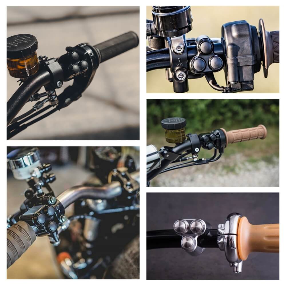 Universal 3 Buttons CNC Hand Control Momentary Switch Micro Switch, For 7/8 Inch 22mm, For 1 Inch 25mm Bars Handlebar Bobber Cafe Racer Chopper