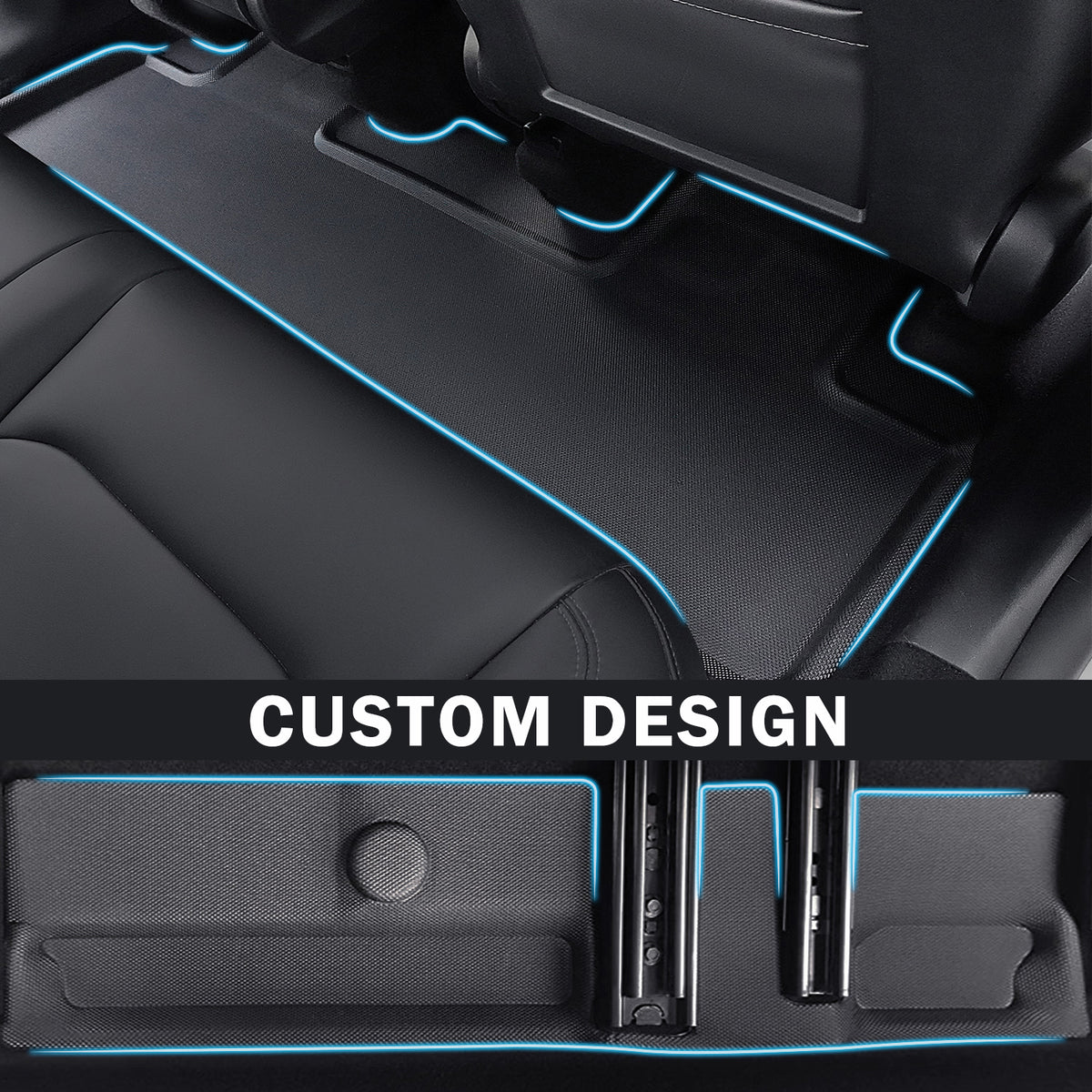 All Weather Floor Mats Compatible with Tesla Model Y 7 Seater 2024 2023 2022 2021, Custom 3D Fit Front Rear Tray, Cargo Liner, Trunk, Car Interior Accessories, Waterproof Snowproof (Set of 9)