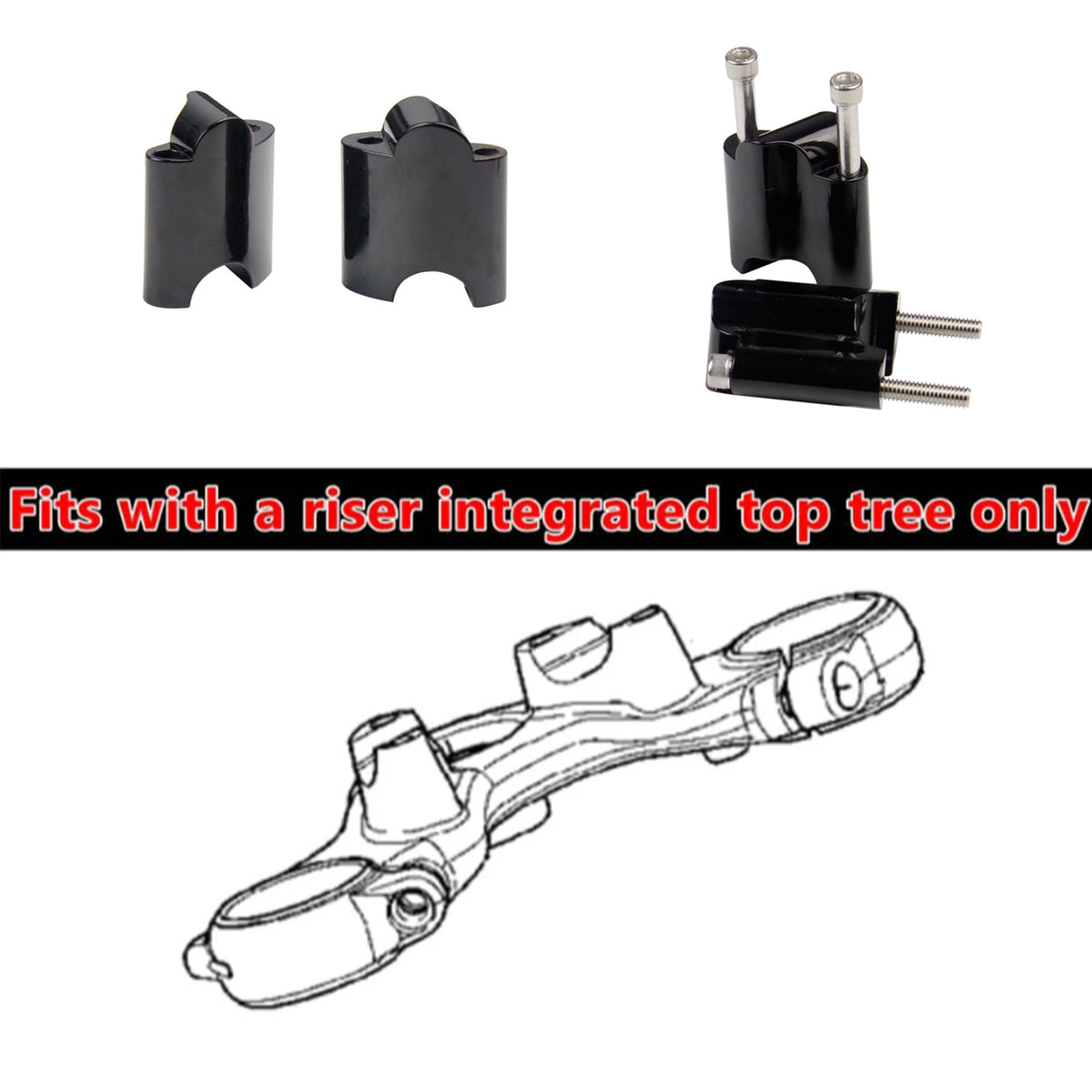 CNC Aluminum 2" Rise Handlebar Riser 1" Bar Heighten Block Extension Kit For Sportster 48 XL1200X with a riser integrated top tree only, 2010+