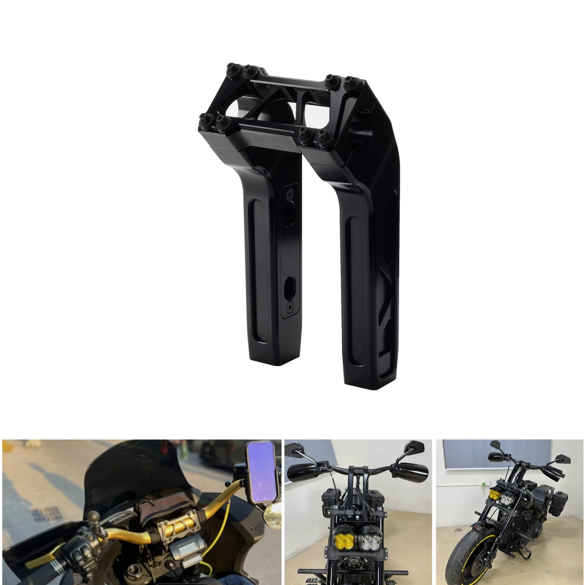 6/8/10 Inch Club Style CNC Pullback Handlebar Risers For Harley 1'' Bar Dyna Softail Sportster Low Rider Fat Street Bob FLSL FXBB FXBR FXLRST (Black)