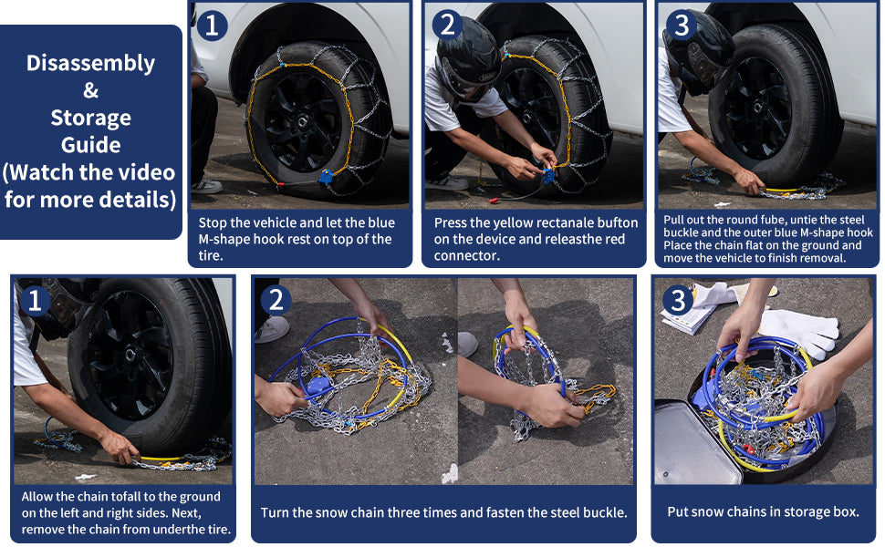 Auto Tightening Snow Chains Tire Chains, 1-Minute Quick Install, Universal Fit for Car/SUV/Pickup Truck, Multi-Weather Emergency Traction, Set of 2