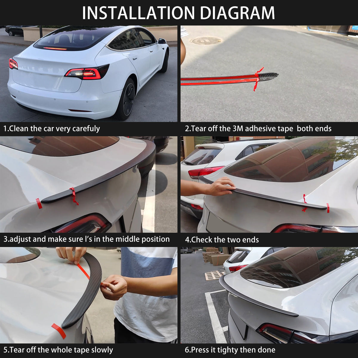 Spoiler Trunk Wing Real Carbon Fiber Compatible with Tesla Model Y 2021-2023 2024, Rear Spoiler Lip Tail Wing Accessories (Bright Black)