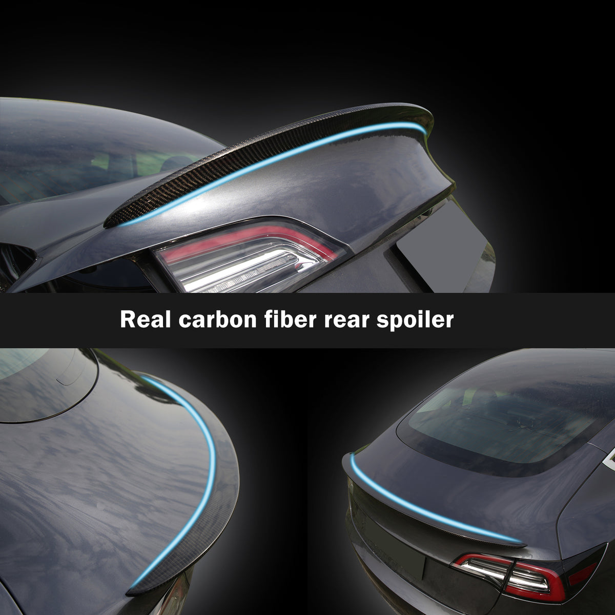Spoiler Trunk Wing Real Carbon Fiber Compatible with Tesla Model Y 2021-2023 2024, Rear Spoiler Lip Tail Wing Accessories (Bright Black)