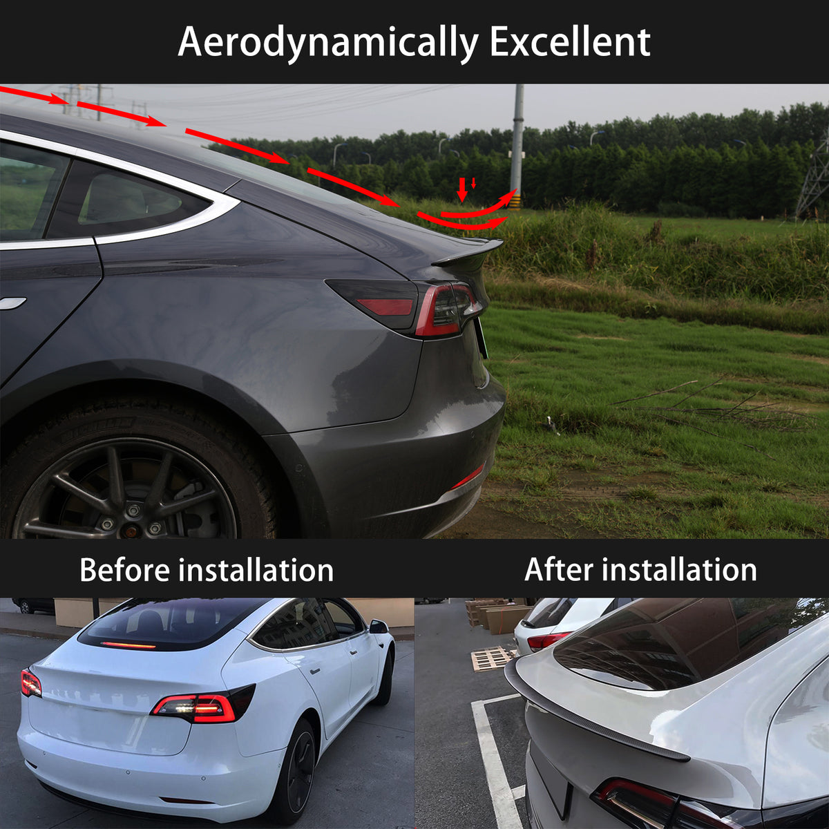 Spoiler Trunk Wing Real Carbon Fiber Compatible with Tesla Model Y 2021-2023 2024, Rear Spoiler Lip Tail Wing Accessories (Bright Black)