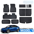 All Weather Floor Mats Compatible with Tesla Model Y 7 Seater 2024 2023 2022 2021, Custom 3D Fit Front Rear Tray, Cargo Liner, Trunk, Car Interior Accessories, Waterproof Snowproof (Set of 9)