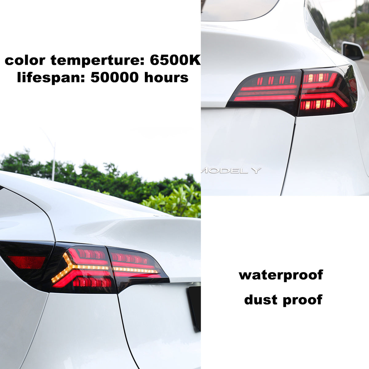 Turoaz LED Tail Light Assembly for Tesla Model 3 Y 2021+, Streamlined LED Sequential Turn Lights with Dynamic Startup Back Rear Lamps, Reverse Lights Accessories (fish bone)