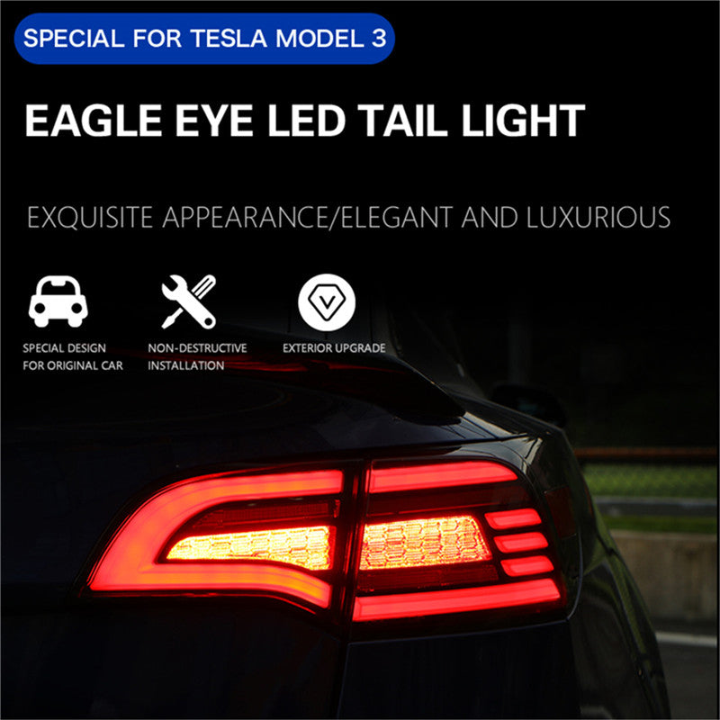 Turoaz LED Tail Light Assembly for Tesla Model 3 Y 2021+, Streamlined LED Sequential Turn Lights with Dynamic Startup Back Rear Lamps, Reverse Lights Accessories (Eagle Eye)