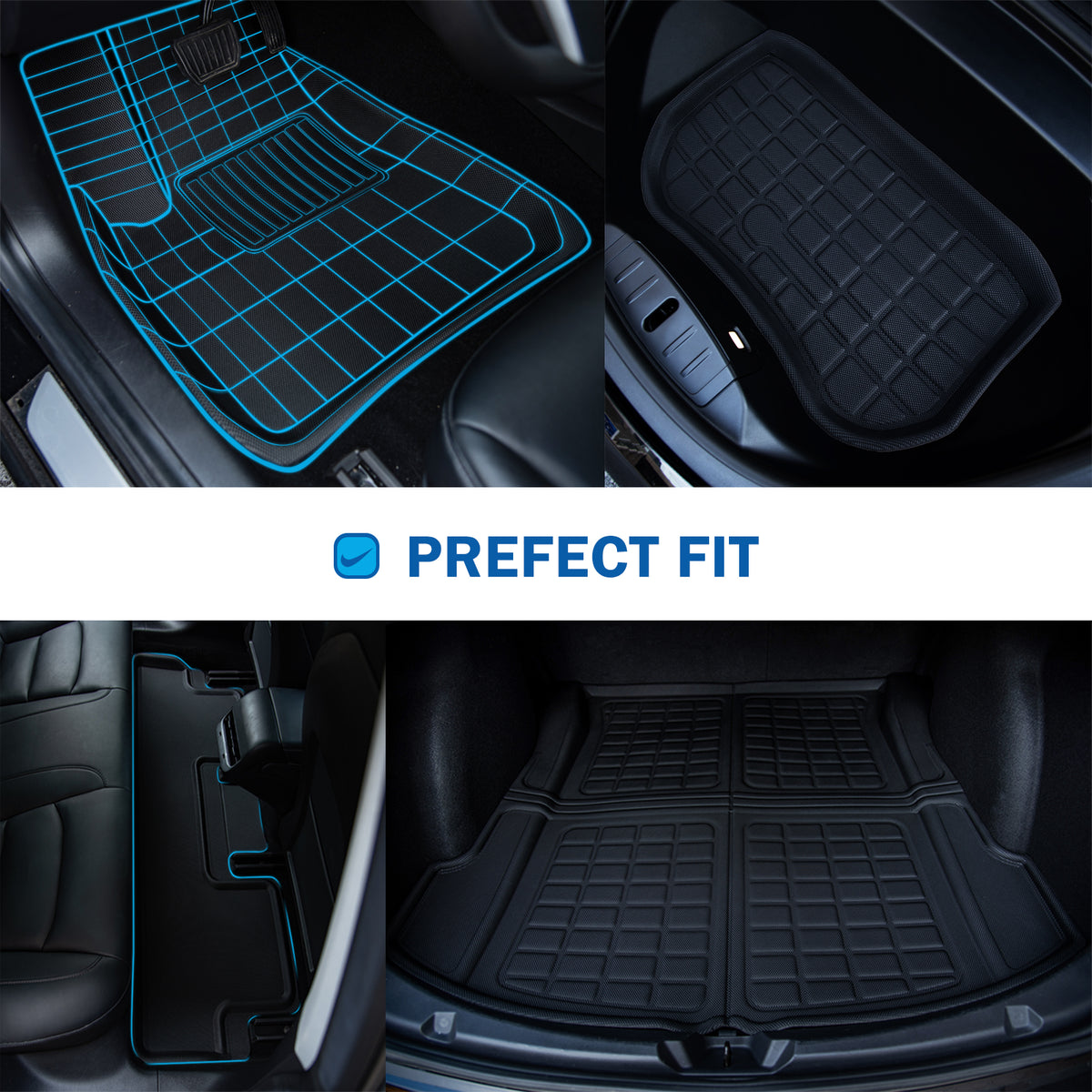 Floor Mats For 2021-2023 Tesla Model 3 , Trunk Mats Interior Accessories (Set of 6)