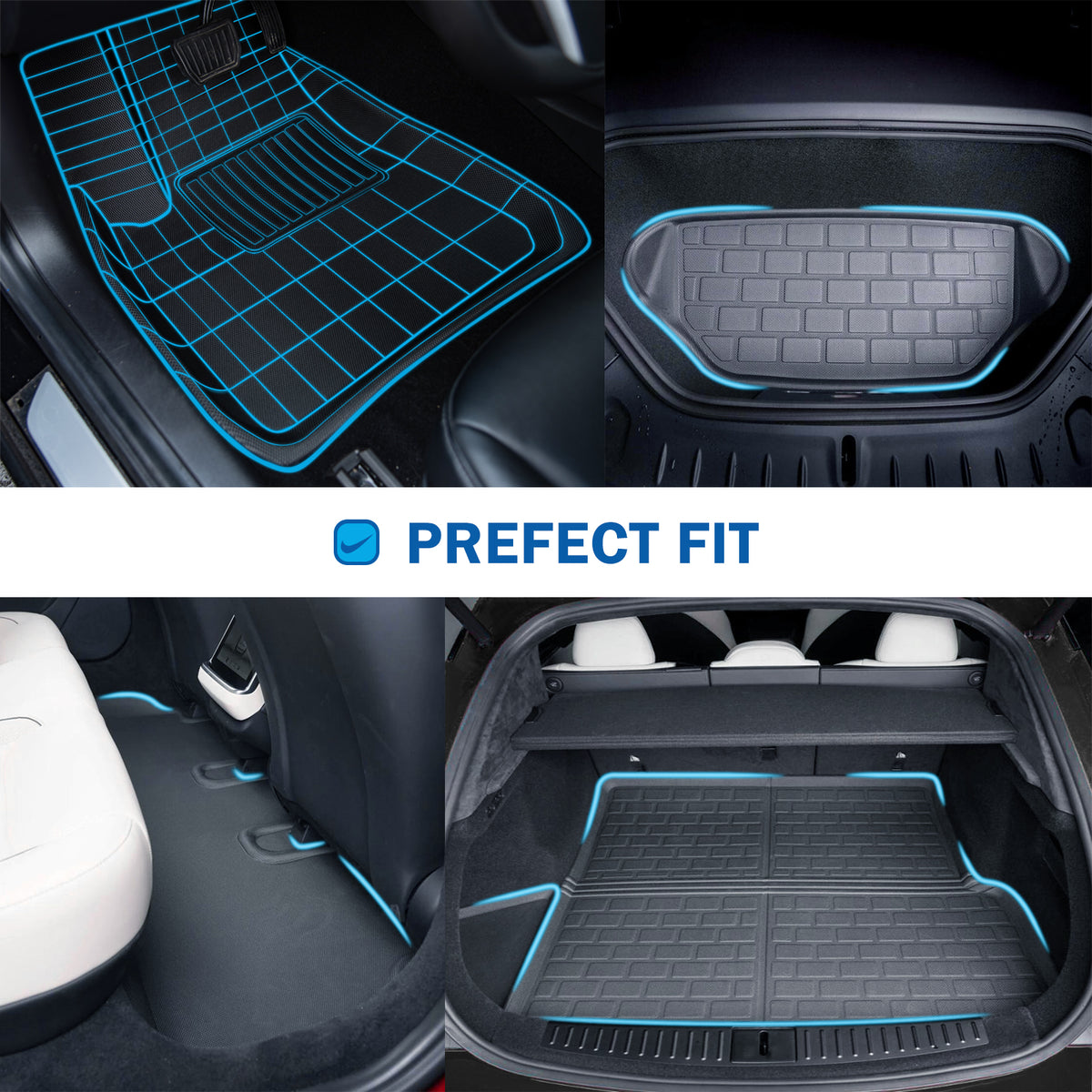 All Weather Floor Mats Compatible with Tesla Model S 2024 2023 2022 2021, Custom 3D Fit Front Rear Tray, Cargo Liner, Trunk Mats Car Interior Accessories, Waterproof Anti-Slip (Full Set of 6)