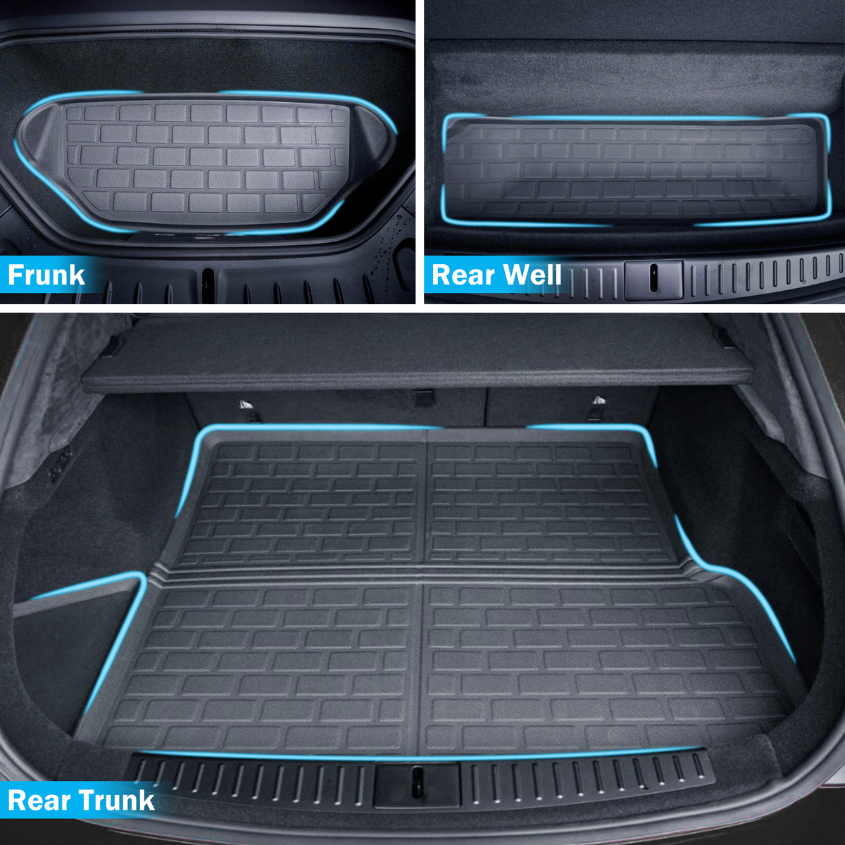 All Weather Floor Mats Compatible with Tesla Model S 2024 2023 2022 2021, Custom 3D Fit Front Rear Tray, Cargo Liner, Trunk Mats Car Interior Accessories, Waterproof Anti-Slip (Full Set of 6)