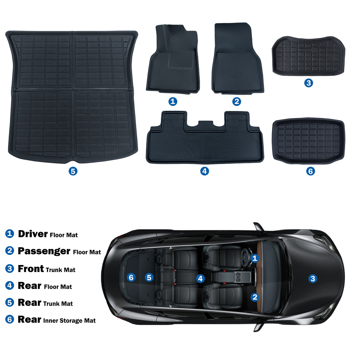 Floor Mats Fit For Tesla Model Y 2021up, Interior Accessories (Set of 6)